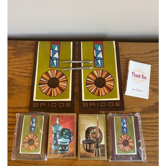 Vintage 70s Styled by Stancraft Bridge Set Hostess Brown Orange Card Game READ - Picture 3 of 15